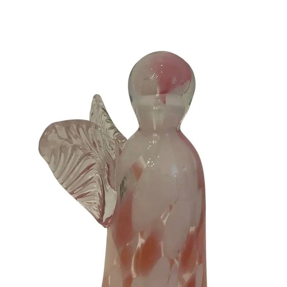 Hand Blown Poland Art Glass CHRISTMAS ANGEL 7in Pastel Pink & White Marbled New